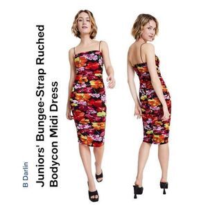 B Darlin Juniors' Floral Ruched Bodycon Midi Dress Multicolor Size S